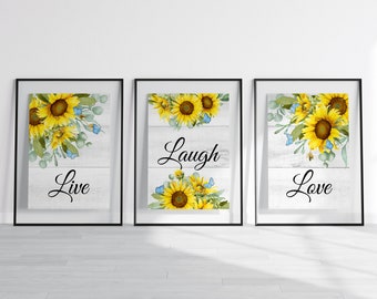Sunflower Art Print, Set of 3 Panel Nature Floral Prints, Flower Illustrations Living Room Bedroom Wall Art  - HOME1026