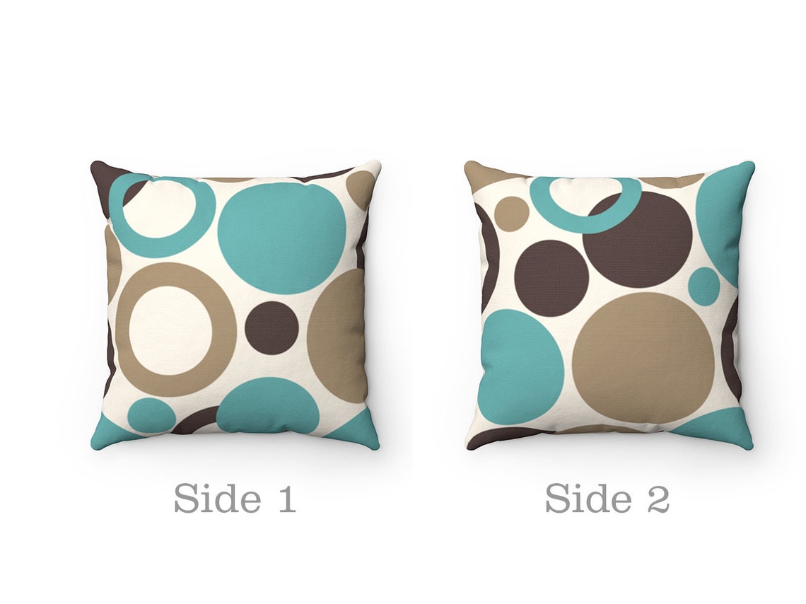Teal and Brown Throw Pillow Cover Geometric Circle Pillow Etsy