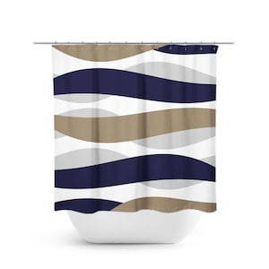 Blue Beige Gray Shower Curtain, Abstract Shower Curtain, Abstract Ribbon Blue Bathroom Decor, Abstract Wave Shower Curtain - SHOWER123