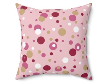 Pink Throw Pillow Cover, Polka Dot Geometric Decorative Pillow, Retro Home Decor, Pink Accent Pillow - PIL374