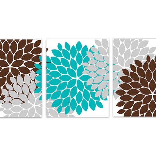 Home Decor CANVAS Aqua and Purple Flower Burst Art Bathroom Etsy