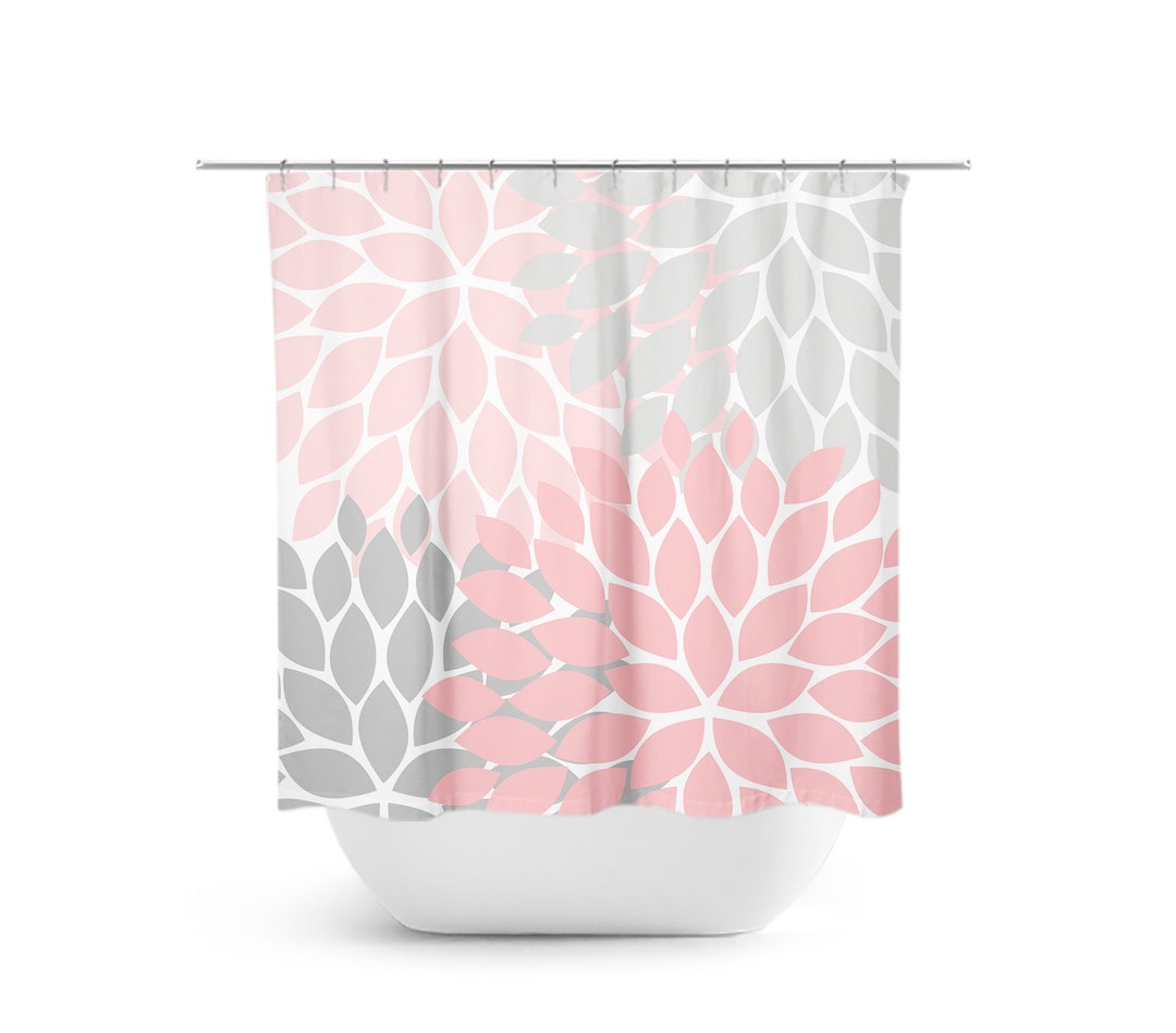Pink and Gray Shower Curtain, Floral Shower Curtain, Shower Curtain Art