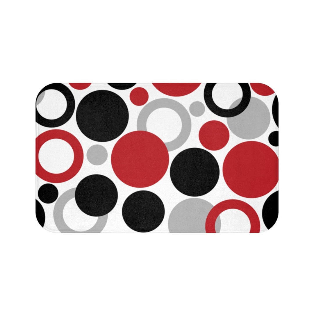 Red Black & Gray Geometric Bathroom Floor Mat, Kitchen Floor Mat