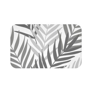 Bathroom Floor Mat Non Slip, Bath Rug Gray and White, Cute Bath Mat Boho Minimalist Bathroom Decor, Palm Leaves Bath Mat - MAT134