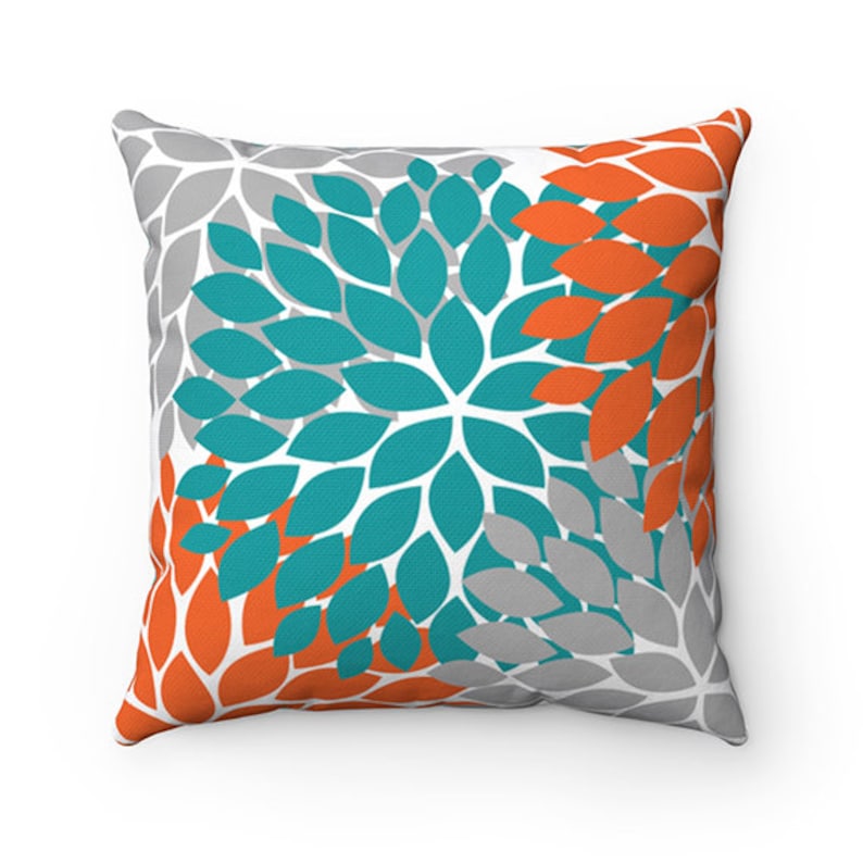 Orange and Teal Throw Pillow Cover Turquoise Pillow Orange Etsy Canada
