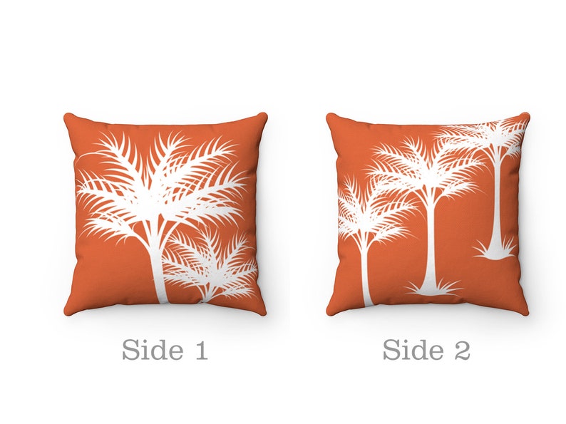 Orange Throw Pillow, Palm Tree Decorative Pillow Cover, Orange Tropical Decor, Beach House Decor Orange Accent Pillow PIL191 image 4