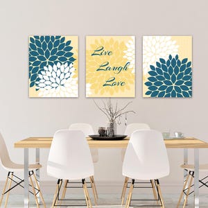 Home Decor Wall Art CANVAS, Live Laugh Love, Yellow and Blue Art, Flower Burst Bathroom Wall Decor, Blue and Yellow Bedroom Decor - HOME30 image 5