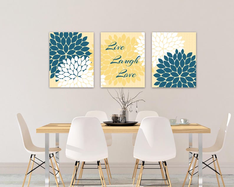 Home Decor Wall Art CANVAS, Live Laugh Love, Yellow and Blue Art, Flower Burst Bathroom Wall Decor, Blue and Yellow Bedroom Decor - HOME30 image 5