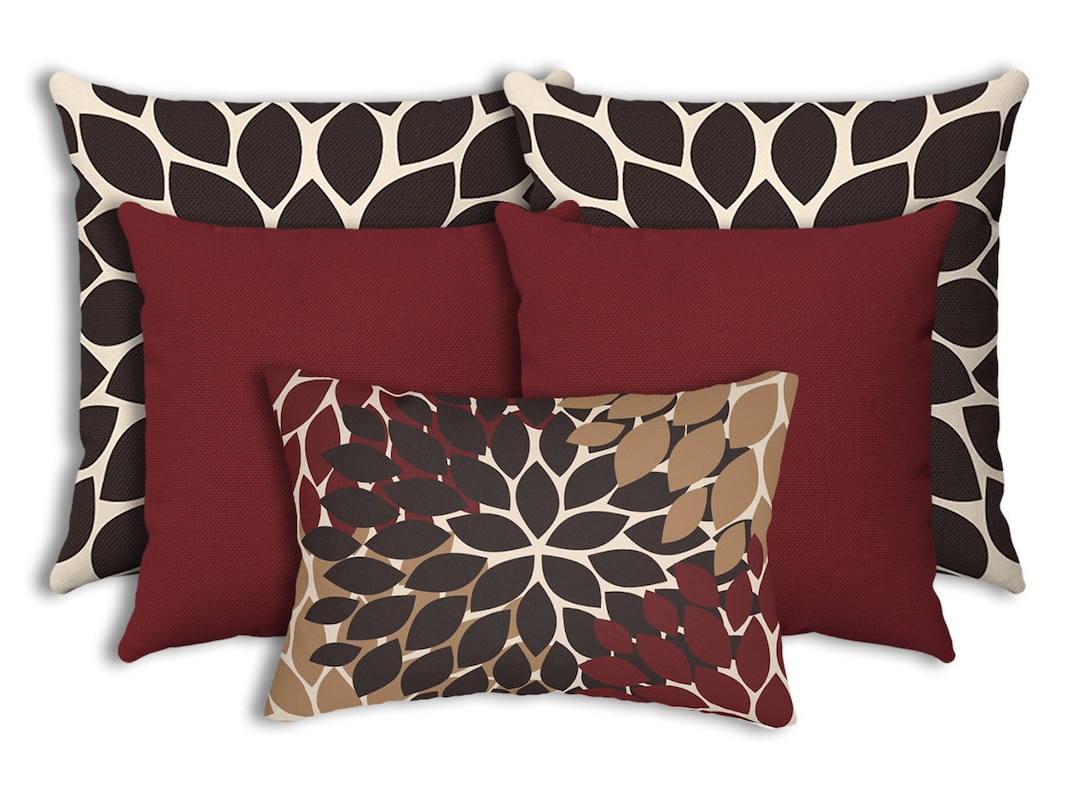 Burgundy Beige Throw Pillow Combo for Couch Bed Sofa, Set of