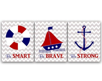 Nautical Nursery Decor, Nursery CANVAS, Nursery Wall Art, Sailboat Nursery, Nautical Decor, Anchor Decor, Be Strong Be Brave Print - KIDS33