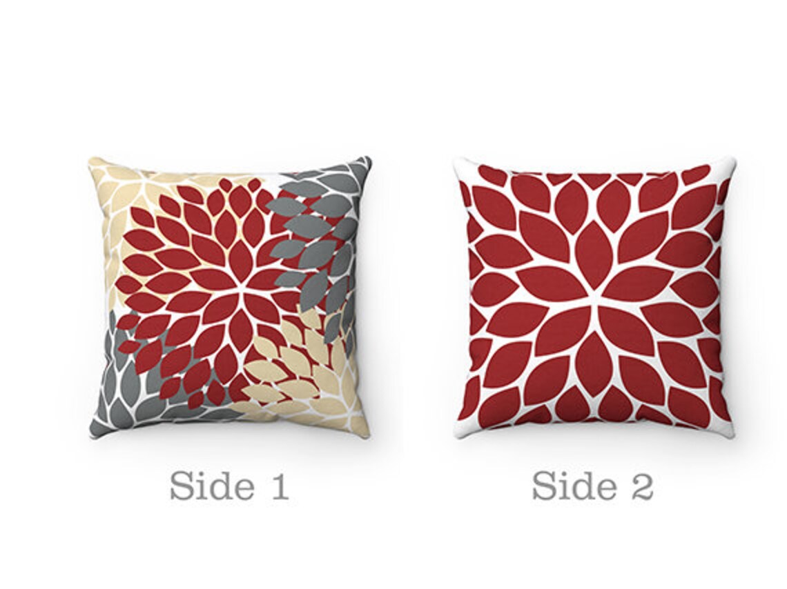 Red Beige Gray Pillow Covers Flower Burst Pillow Cover Red Etsy