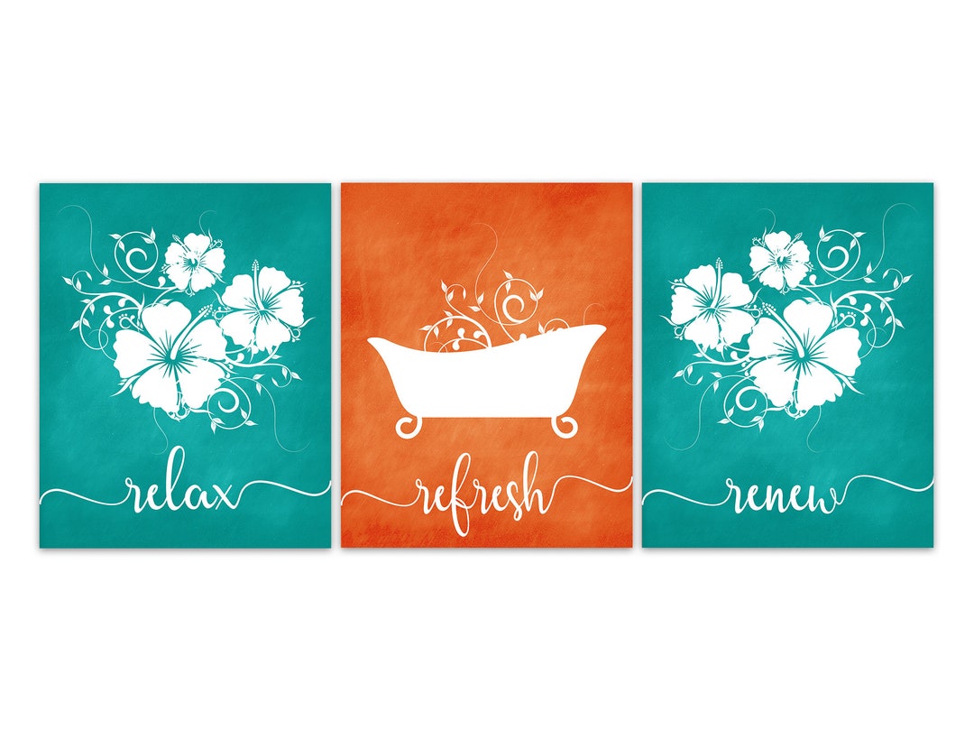 Orange and Turquoise Bathroom Decor Hibiscus Bathroom Relax Etsy