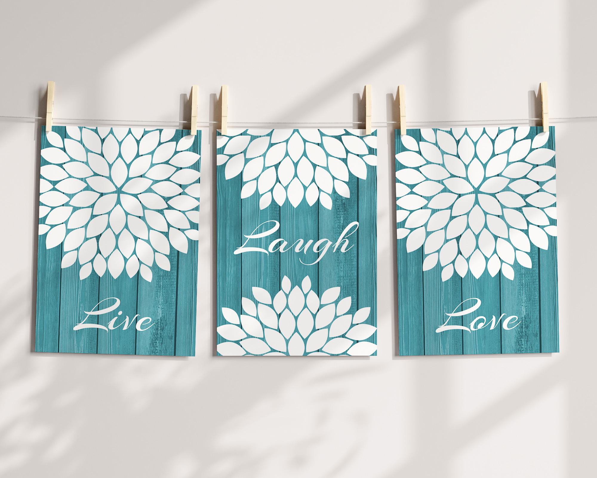Teal Wall Art Prints Living Room Decoration, Aqua Farmhouse Decor ...