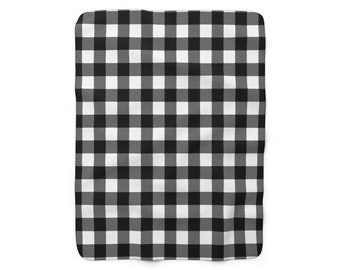 Buffalo Plaid Blanket, Black and White Buffalo Check Blanket, Housewarming Gift, Farmhouse Blanket, Sherpa Fleece Blanket - SFB38