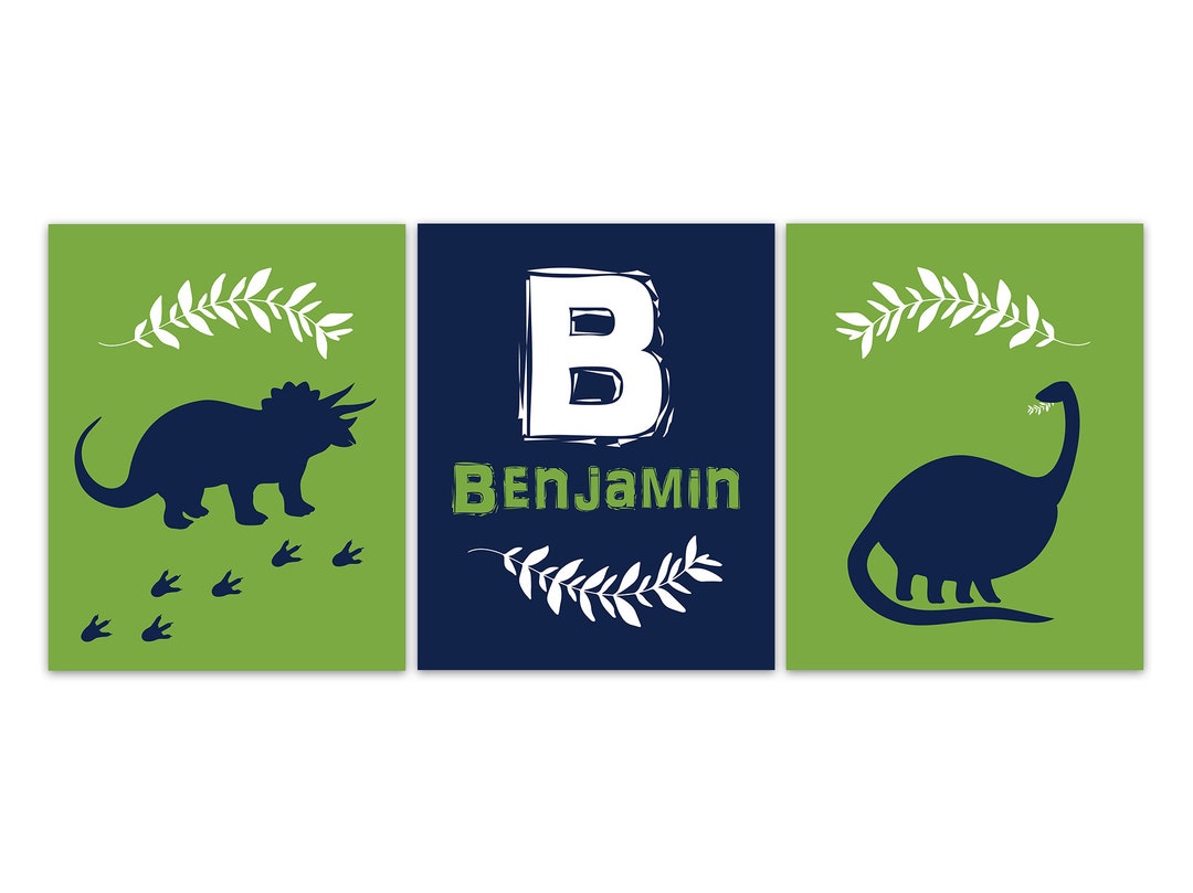 Dinosaurs Nursery Wall Art Navy and Green Dinosaur Bedroom Etsy