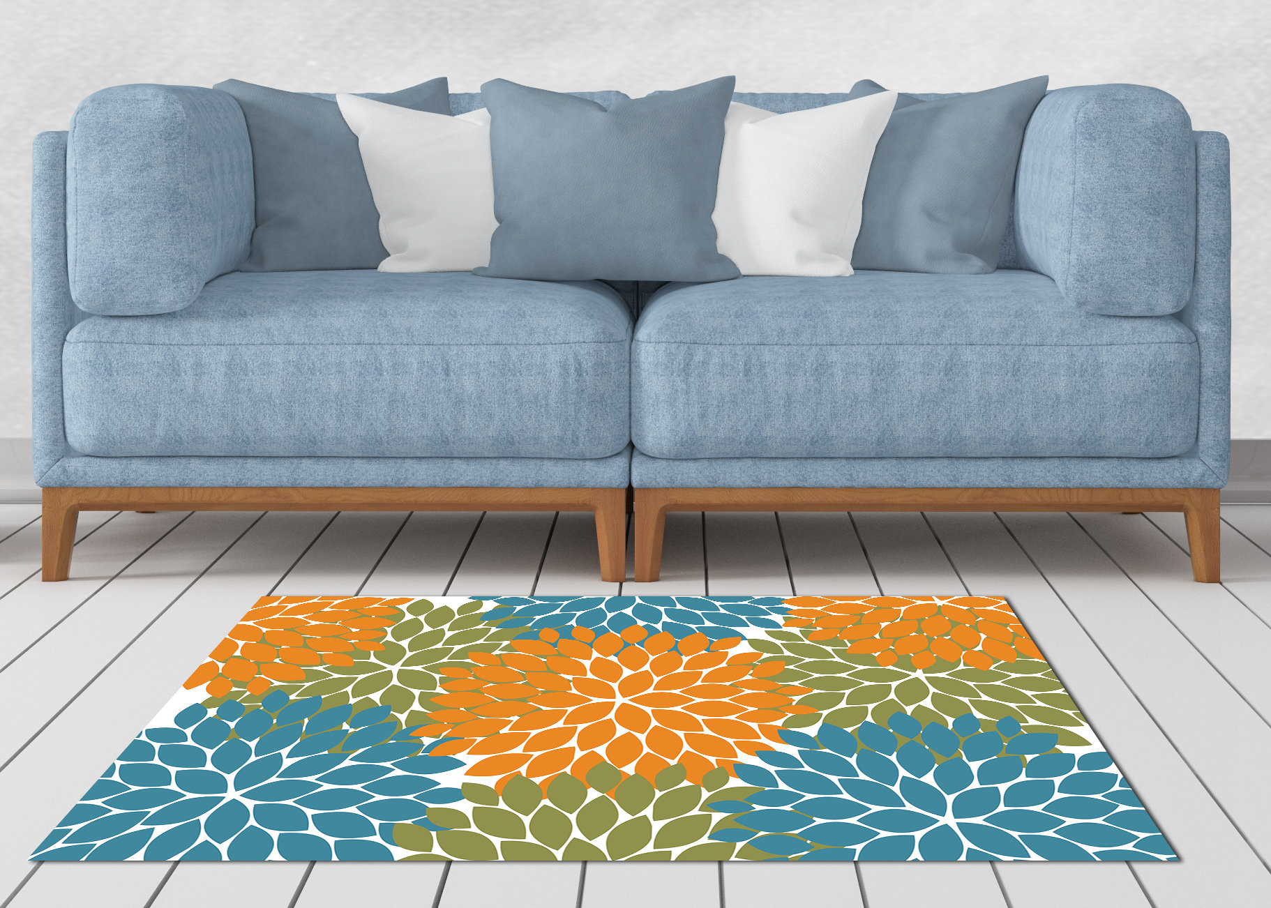 Orange Teal Green Floral Area Rug Kitchen Floor Mat Coastal Etsy.de