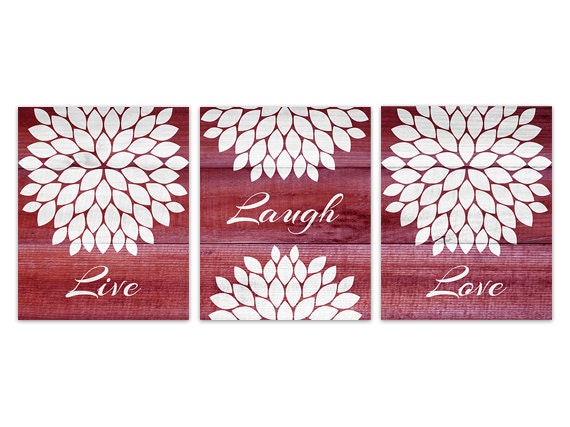 Burgundy And White Bedroom Wall Art Live Laugh Love Canvas Etsy
