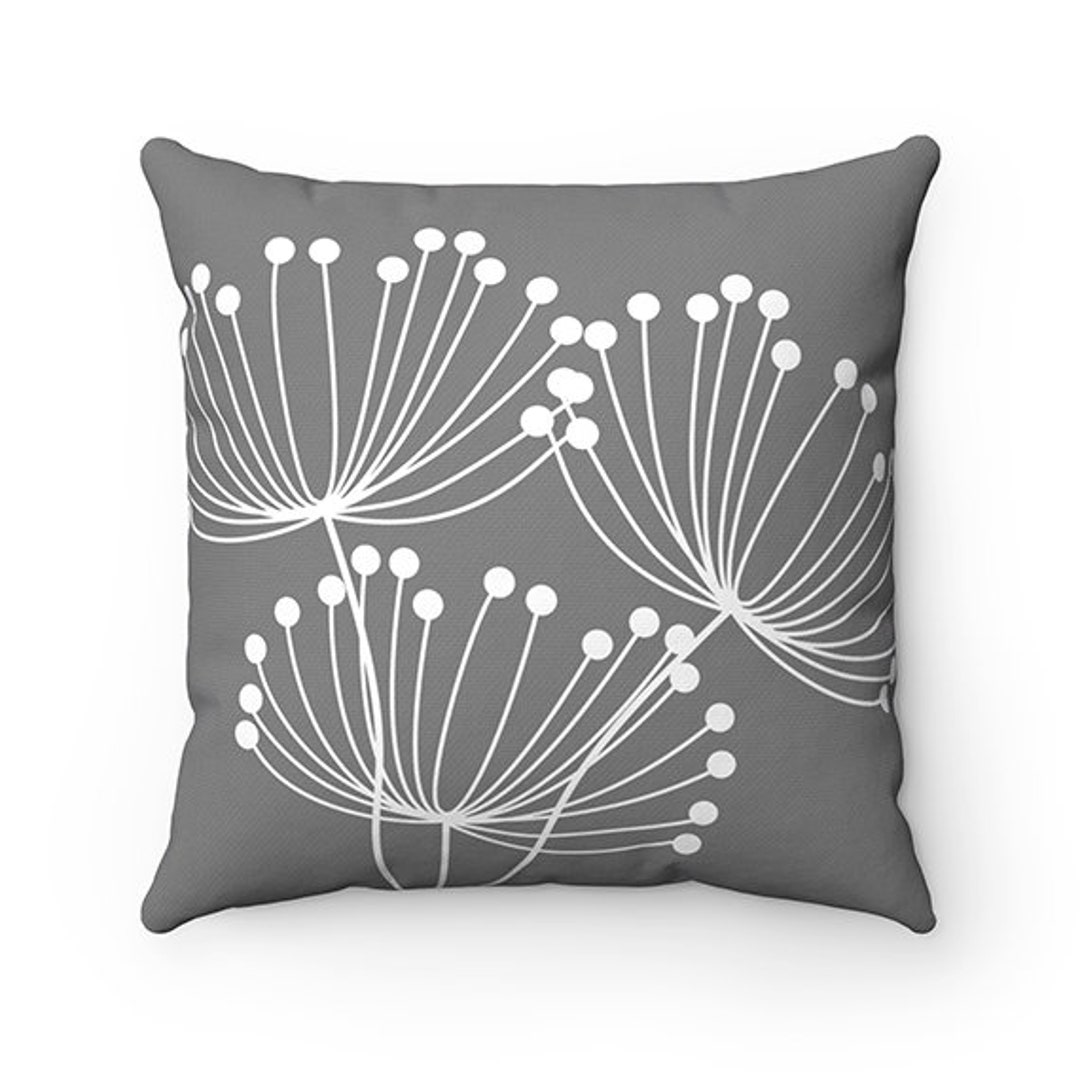 Grey Pillow Cover, Dandelion Throw Pillow Cover, Accent Pillow, Modern
