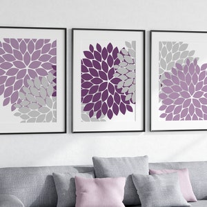 Home Decor Wall Art, Purple and Grey Flower Burst CANVAS Art, Bathroom Wall Decor, Purple Bedroom Decor, Nursery Wall Art - HOME115