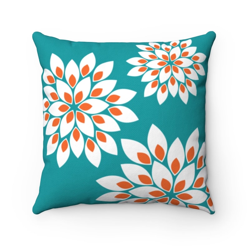 Teal and Orange Throw Pillow Cover Turquoise Pillow Teal Etsy