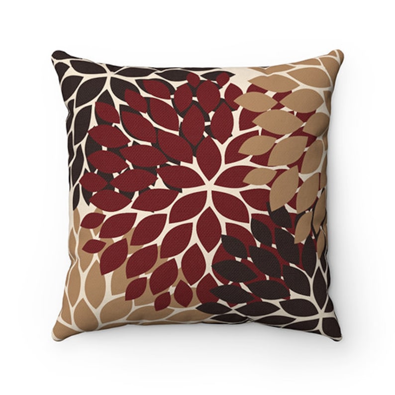 Flower Burst Pillow Covers Brown and Red Pillows Throw Etsy
