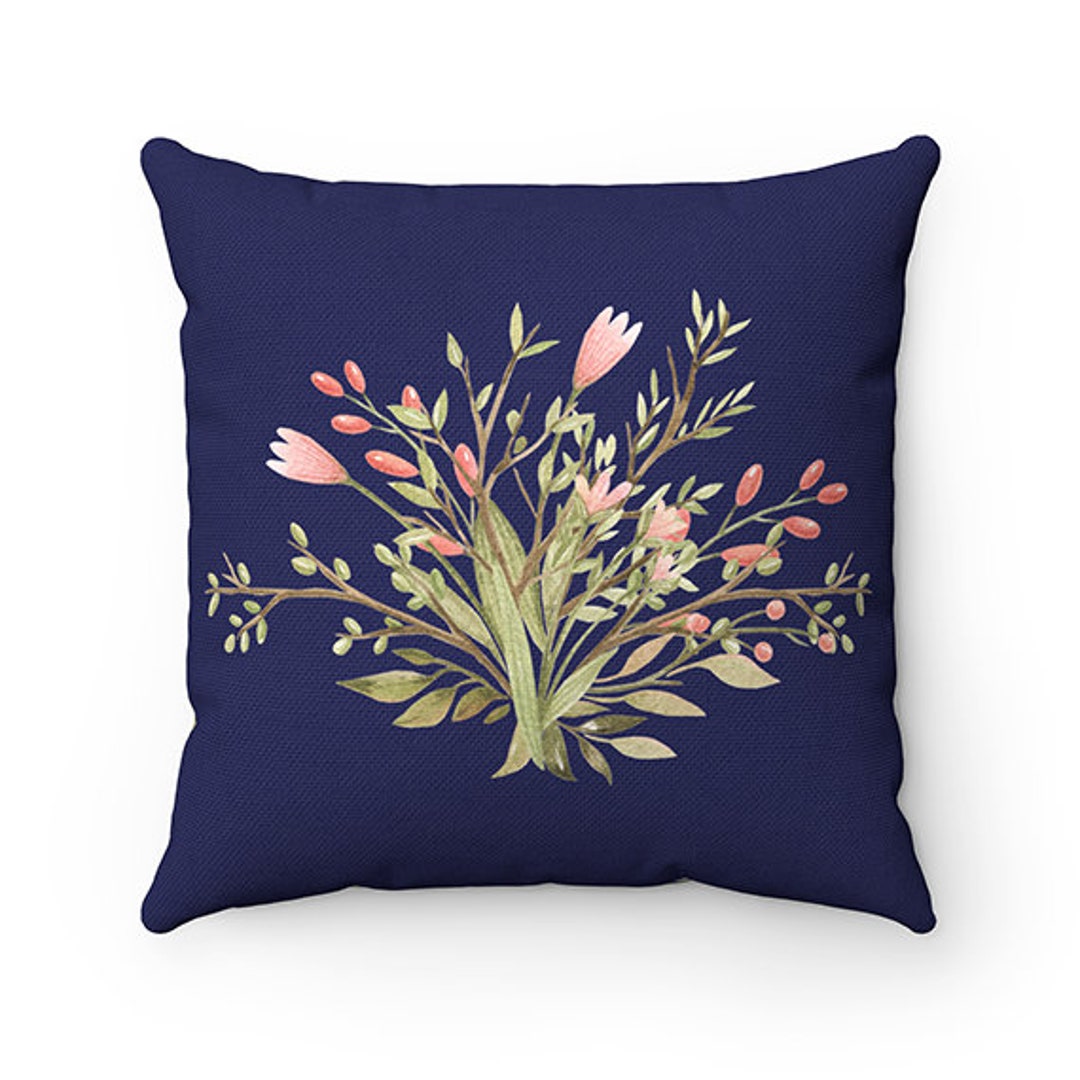 Floral Pillow Cover, Blue Throw Pillow, Couch Pillow, Flower Pillow