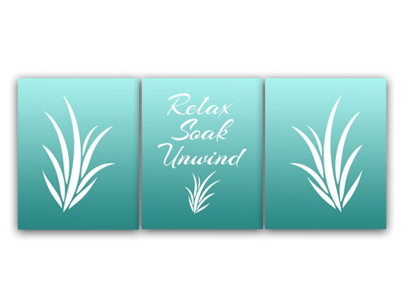 CANVAS Bathroom Wall Art, Relax Soak Unwind PRINTS, Aqua Bathroom Decor, Modern Bathroom Art Print, Set of 3 Bath Art Prints - BATH36