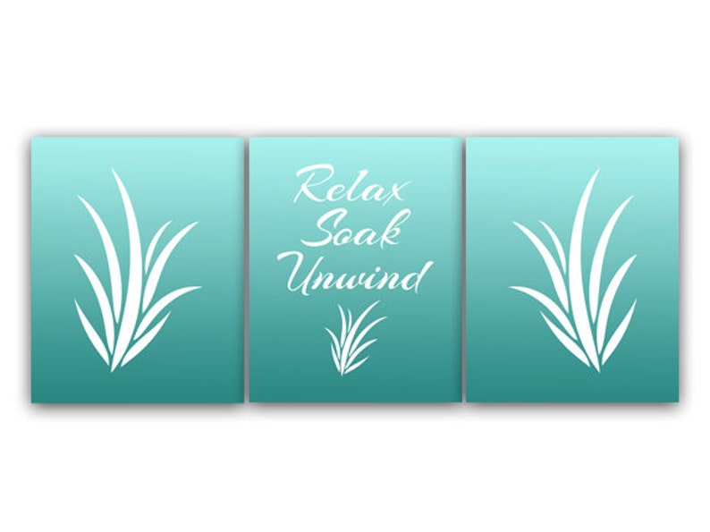 CANVAS Bathroom Wall Art Relax Soak Unwind PRINTS Aqua Etsy