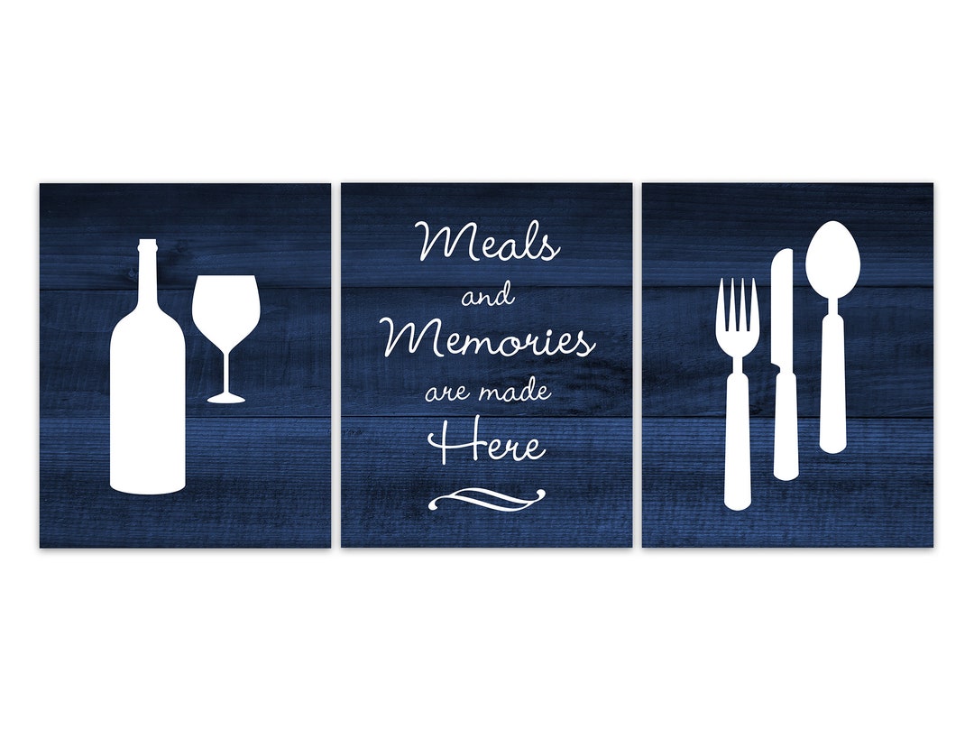 Blue Kitchen Wall Art Fork and Spoon Wall Decor Wine Glass Etsy