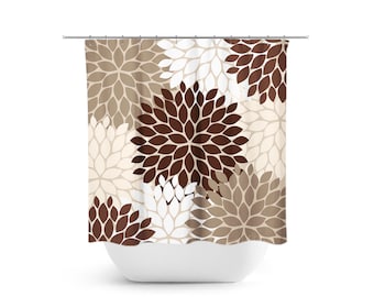 Brown Floral Shower Curtain, Brown and Tan Bath Curtain, Brown Bathroom, Girl Bathroom Decor, Fabric Shower Curtain - SHOWER11