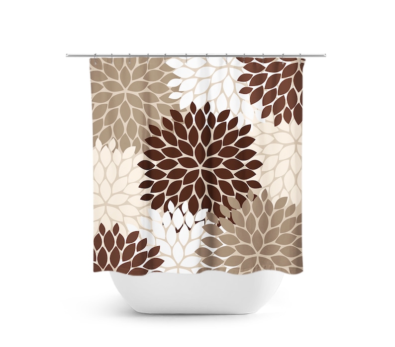 Brown Floral Shower Curtain Brown and Tan Bath Curtain Brown Etsy