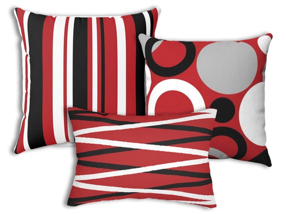 Red Pillow Combo 3pc Set for Couch Bed Sofa Matching Red Black