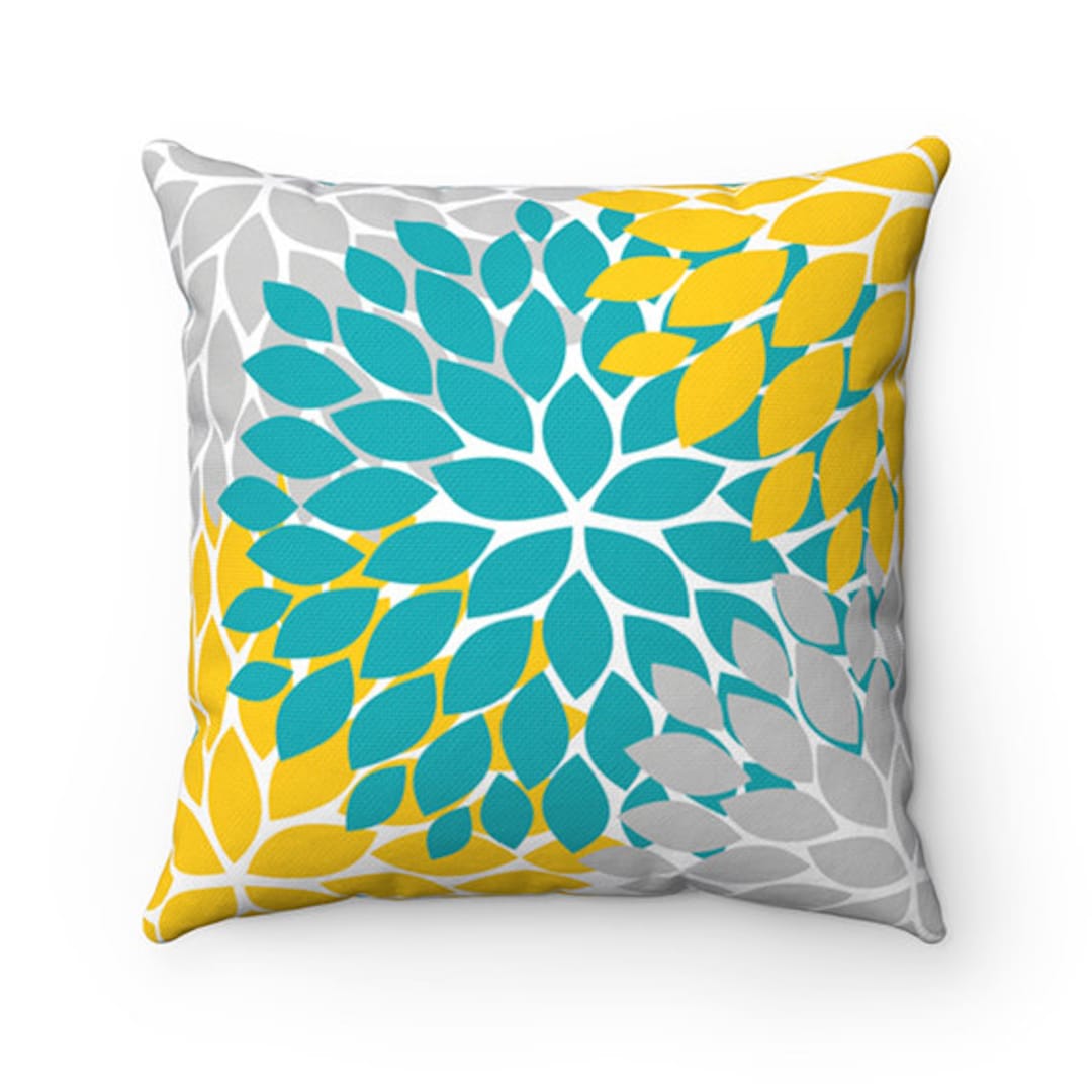 Teal Yellow Gray Flower Pillow Cover Throw Pillow Modern Home Decor Accent Pillow Couch Cushion Rocking Chair Nursery Pillow PIL64 Etsy UK