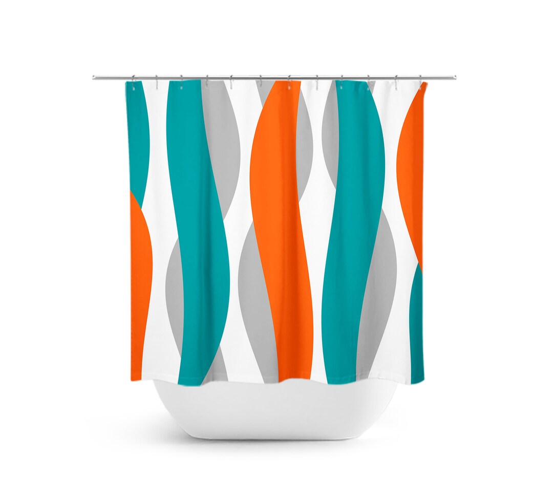 Abstract Shower Curtain, Orange and Teal Shower Curtain, Abstract Ribbon Orange Bathroom Decor
