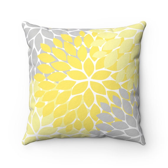 Yellow Gray Pillow Cover Floral Nursery Throw Pillow Rocking - Etsy