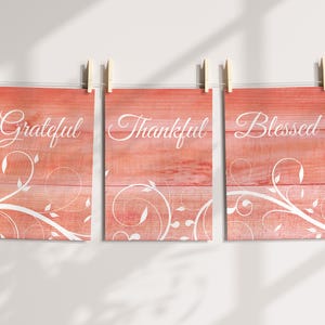 Grateful Thankful Blessed, Coral Home Decor Prints, Farmhouse Wall Art, Blessing Signs, Wedding Gift, Coral Kitchen CANVAS - HOME583 image 6
