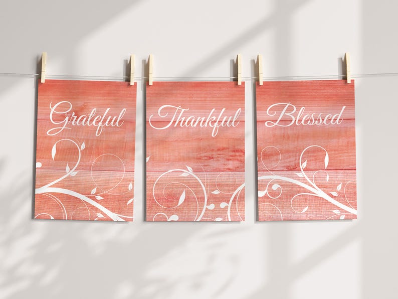Grateful Thankful Blessed, Coral Home Decor Prints, Farmhouse Wall Art, Blessing Signs, Wedding Gift, Coral Kitchen CANVAS - HOME583 image 6