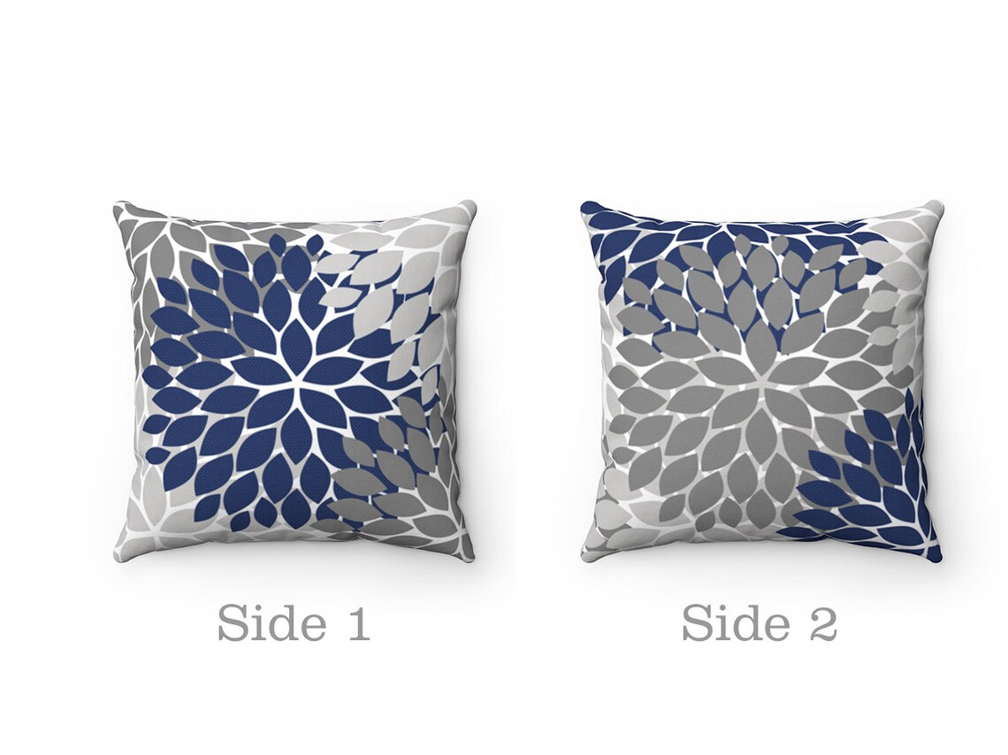 Blue and Gray Decorative Pillow Flower Burst Pillow Cover - Etsy