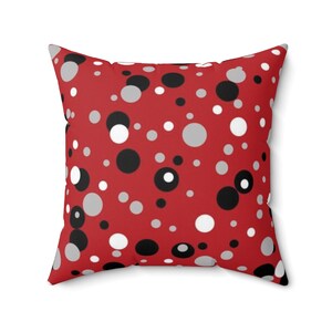 Red Polka Dots Throw Pillow Cover Holiday Home Decor, Red Black Circles Pillow for Couch - PIL371