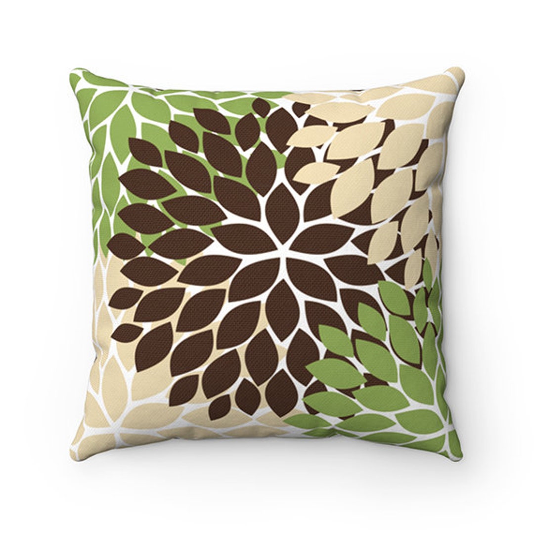 Brown and Green Pillow Covers, Flower Burst Pillow Cover, Throw Pillow ...