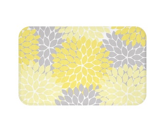 Floral Mat, Yellow & Gray Flower Burst Home Decor, Bathroom Floor Mat, Kitchen Floor Mat, Floral Bath Mat, Laundry Room Mat - MAT38