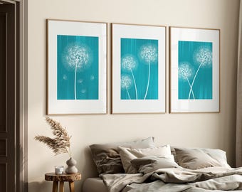Turquoise Dandelion Bedroom Decor, Home Decor CANVAS, Teal and White Dandelion Art, Bathroom Wall Decor, Nursery Wall Art - HOME209