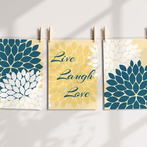 Home Decor Wall Art CANVAS, Live Laugh Love, Yellow and Blue Art, Flower Burst Bathroom Wall Decor, Blue and Yellow Bedroom Decor - HOME30 image 9