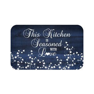 Blue Ivy Kitchen Floor Mat, This Kitchen Is Seasoned with Love, Blue Kitchen Decor, Memory Foam Farmhouse Kitchen Mat - MAT65