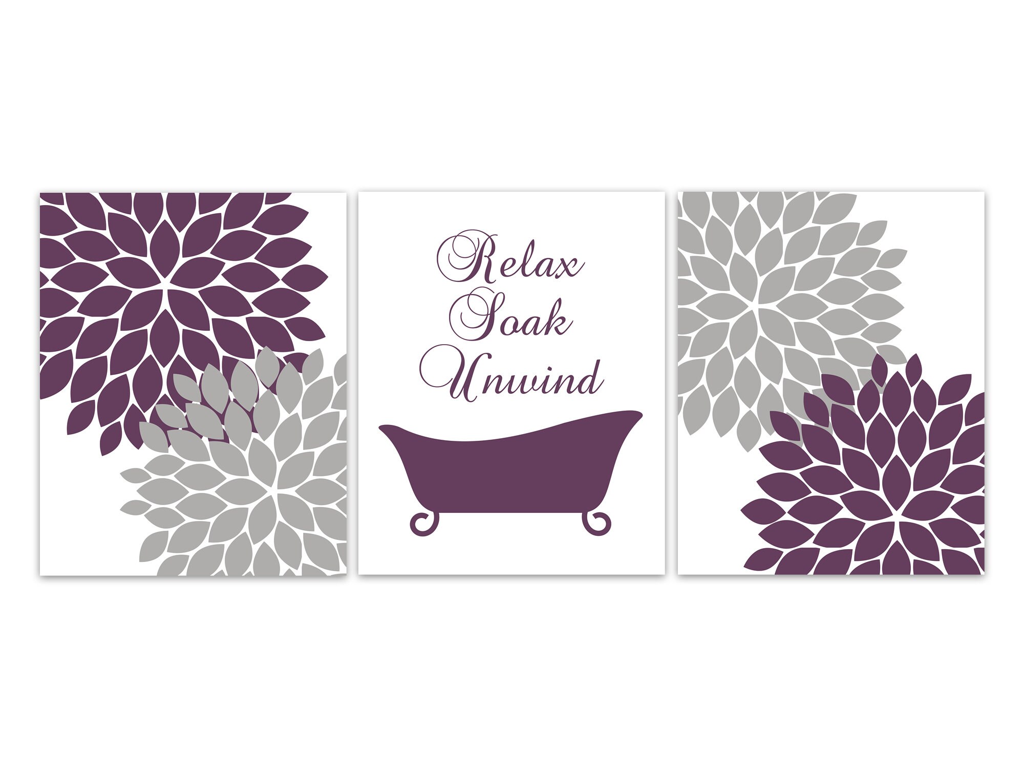 Bathroom Canvas Or Prints Purple Bathroom Decor Relax Soak Etsy