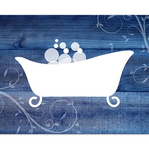 Blue Bathroom CANVAS or PRINT, Bathroom Wall Art, Home Decor, Bathtub ...