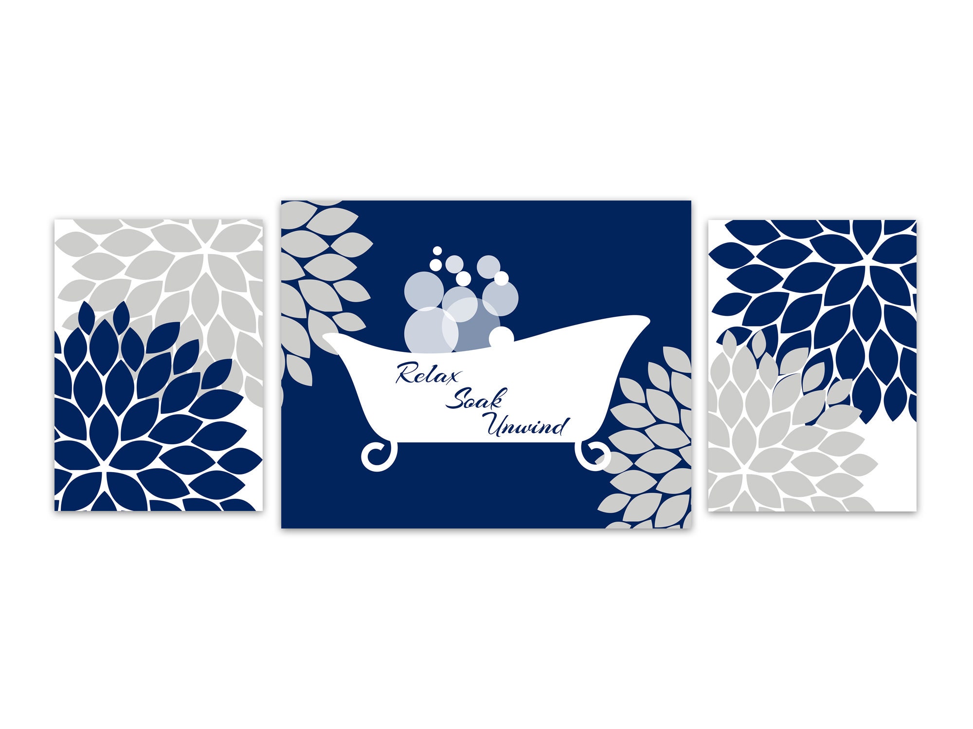 Bathroom Wall Art Blue and Gray Bathroom Decor Relax Soak - Etsy
