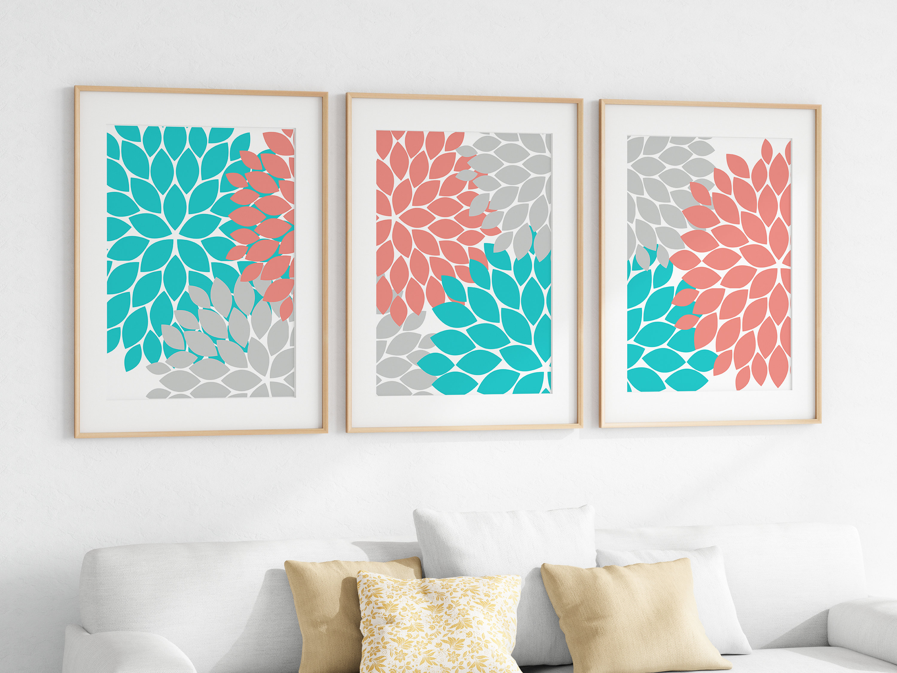 Navy Coral Aqua Wall Art,Teal Coral Floral Wall Art,Turquoise Coral Wa –  Sweet Blooms Decor, image size:3000x2250