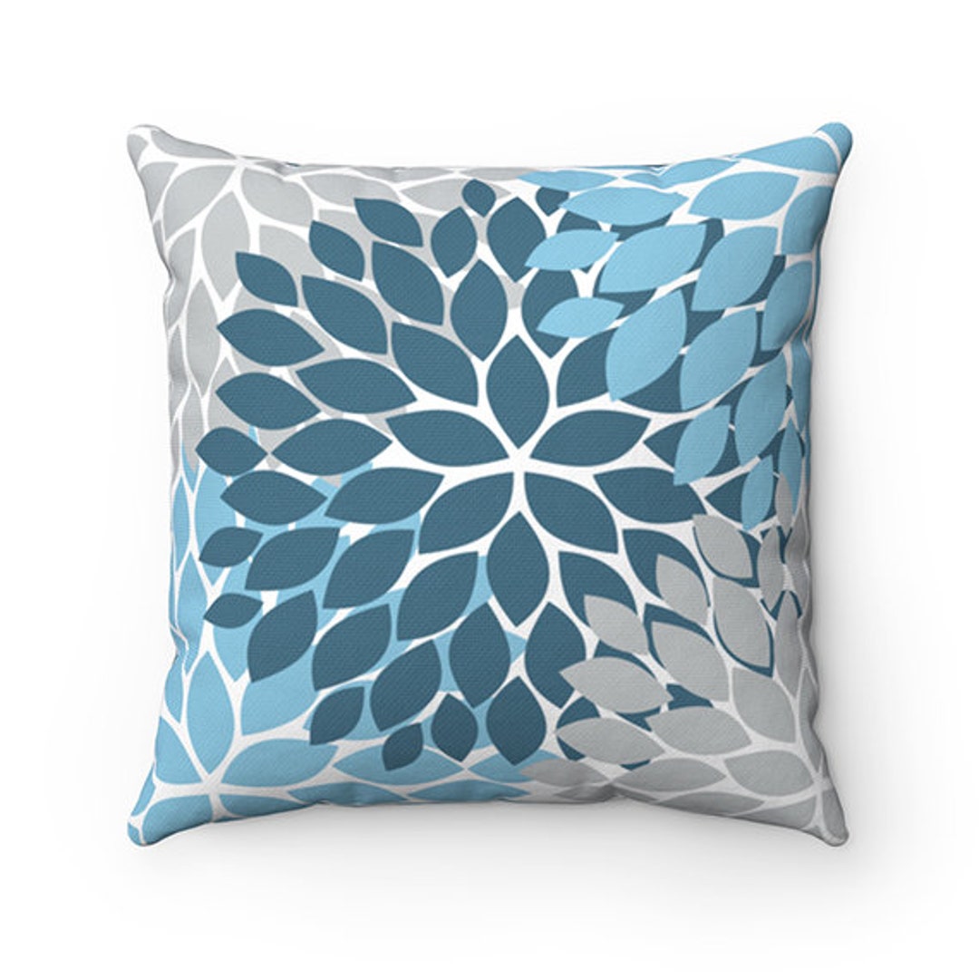 Blue and Gray Pillow Covers, Flower Burst Pillow Cover, Throw Pillow