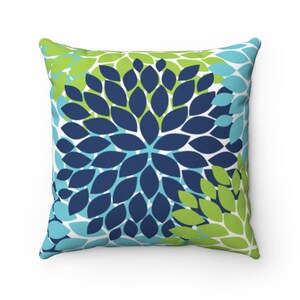 OUTDOOR PILLOW, Blue and Green Floral Pillow, Outdoor Accent Pillow, Porch Pillow, Patio Pillow - OPIL313